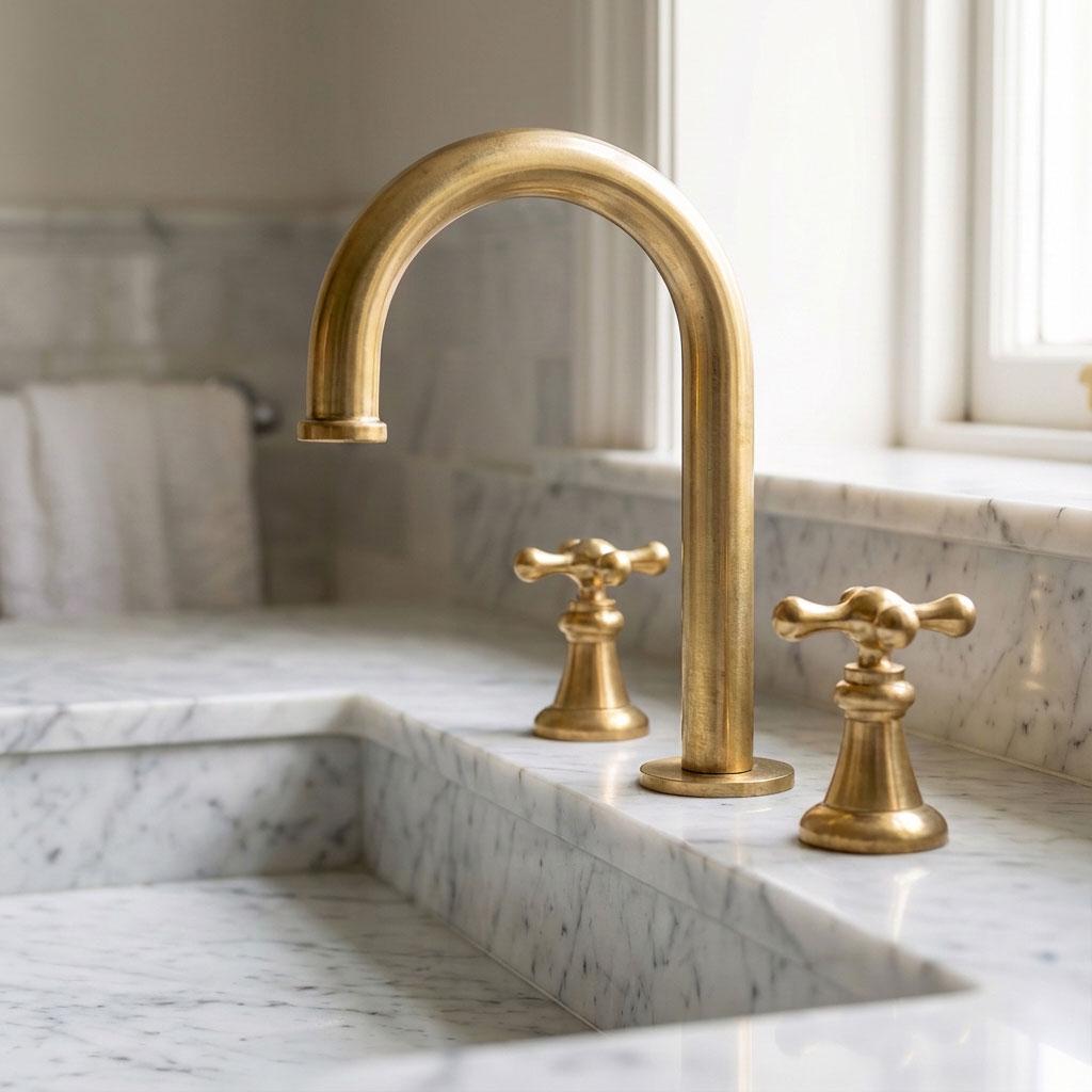 Traditional solid brass deck mount bathroom faucet with cross handles