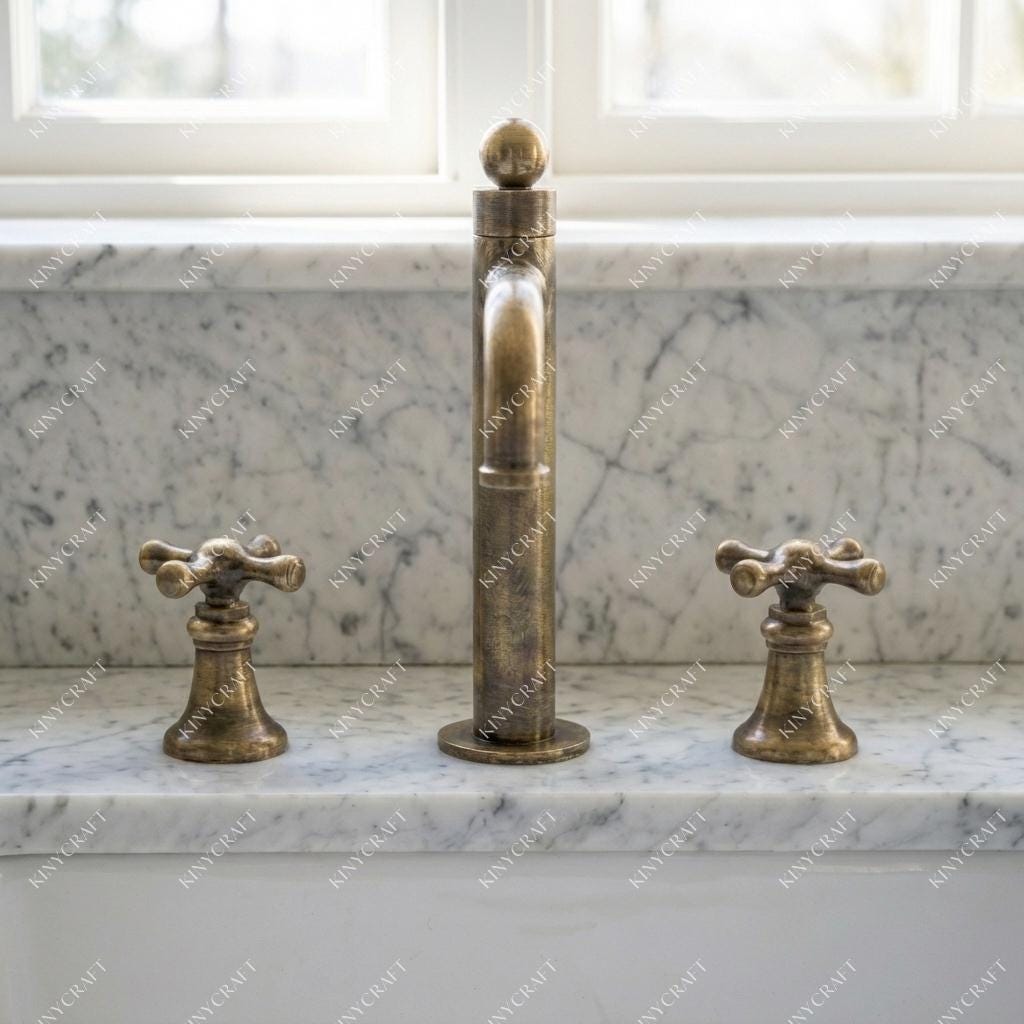 Unlacquered brass widespread sink faucet for luxury bathroom vanity