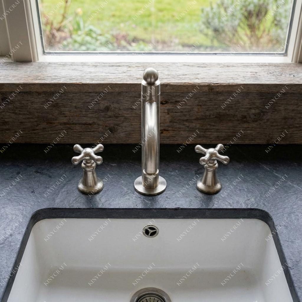 Modern brushed nickel three-hole bathroom sink faucet