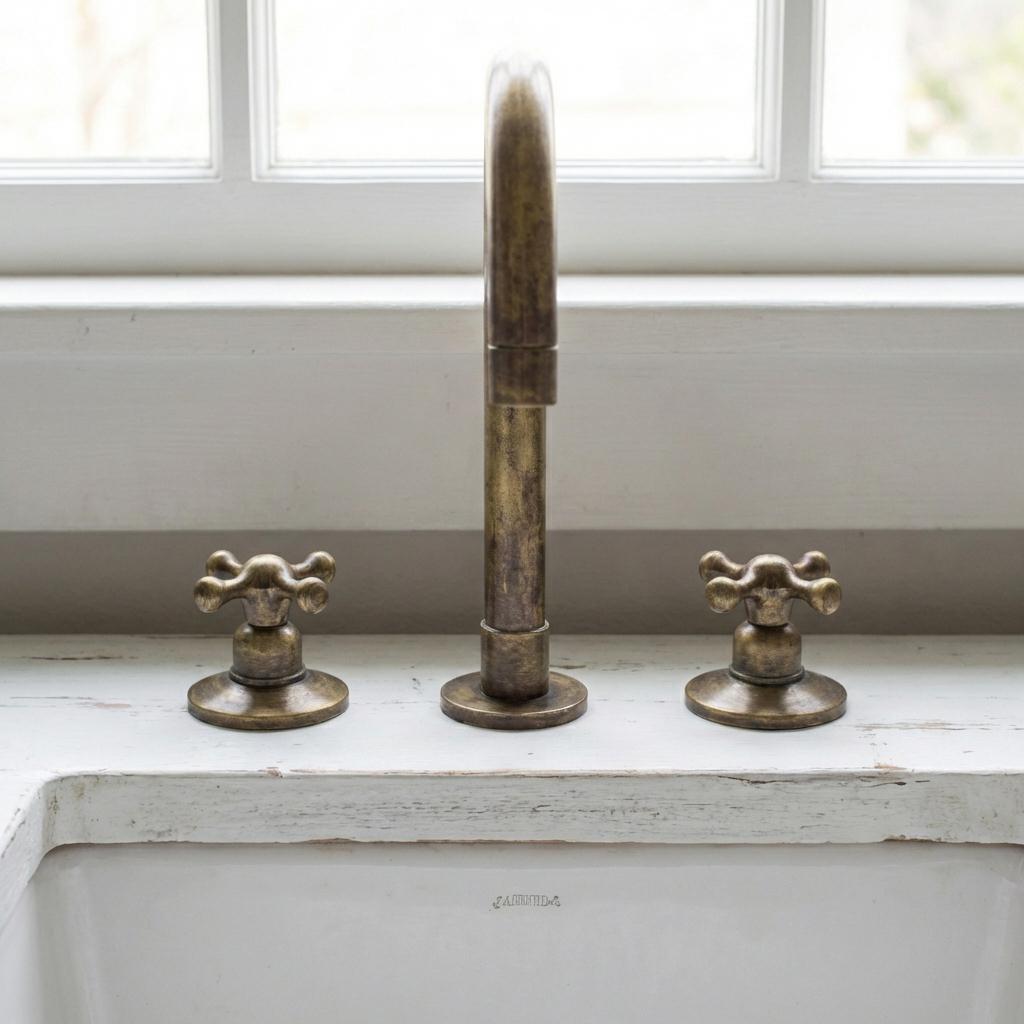 Unlacquered brass widespread bridge faucet with cross handles for farmhouse kitchen sink