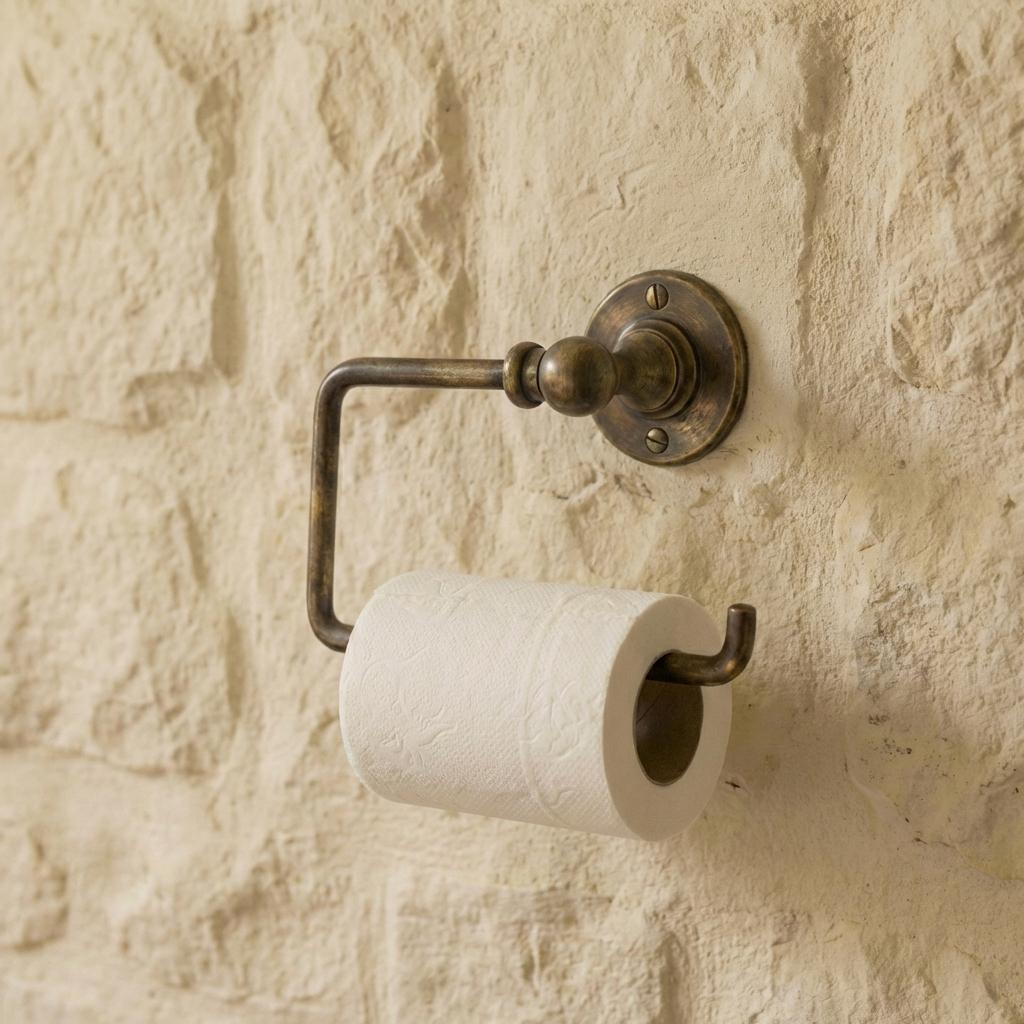 Traditional bathroom toilet paper holder in solid brass