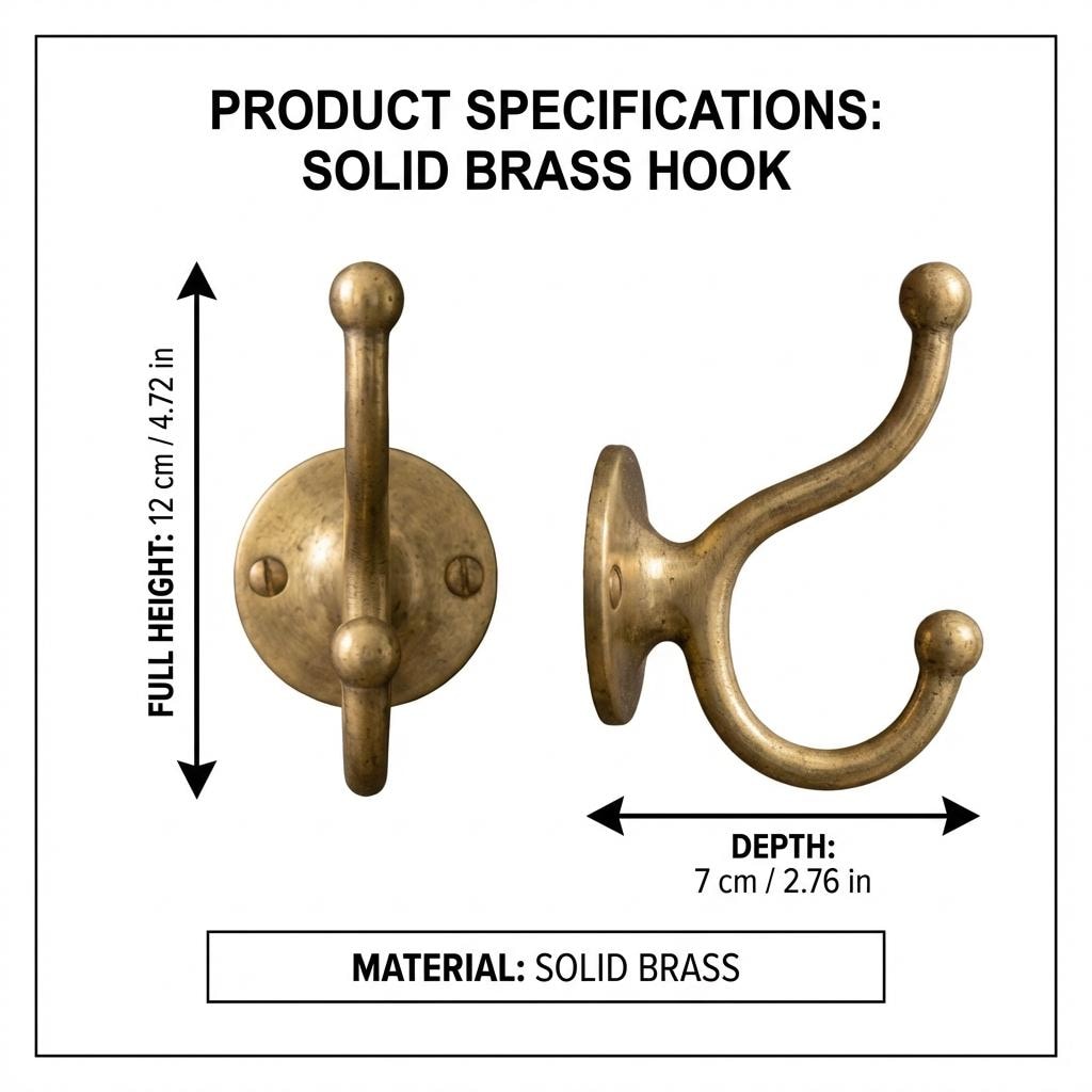 Solid Brass Double Wall Hook for Towels, Coats & Everyday Storage