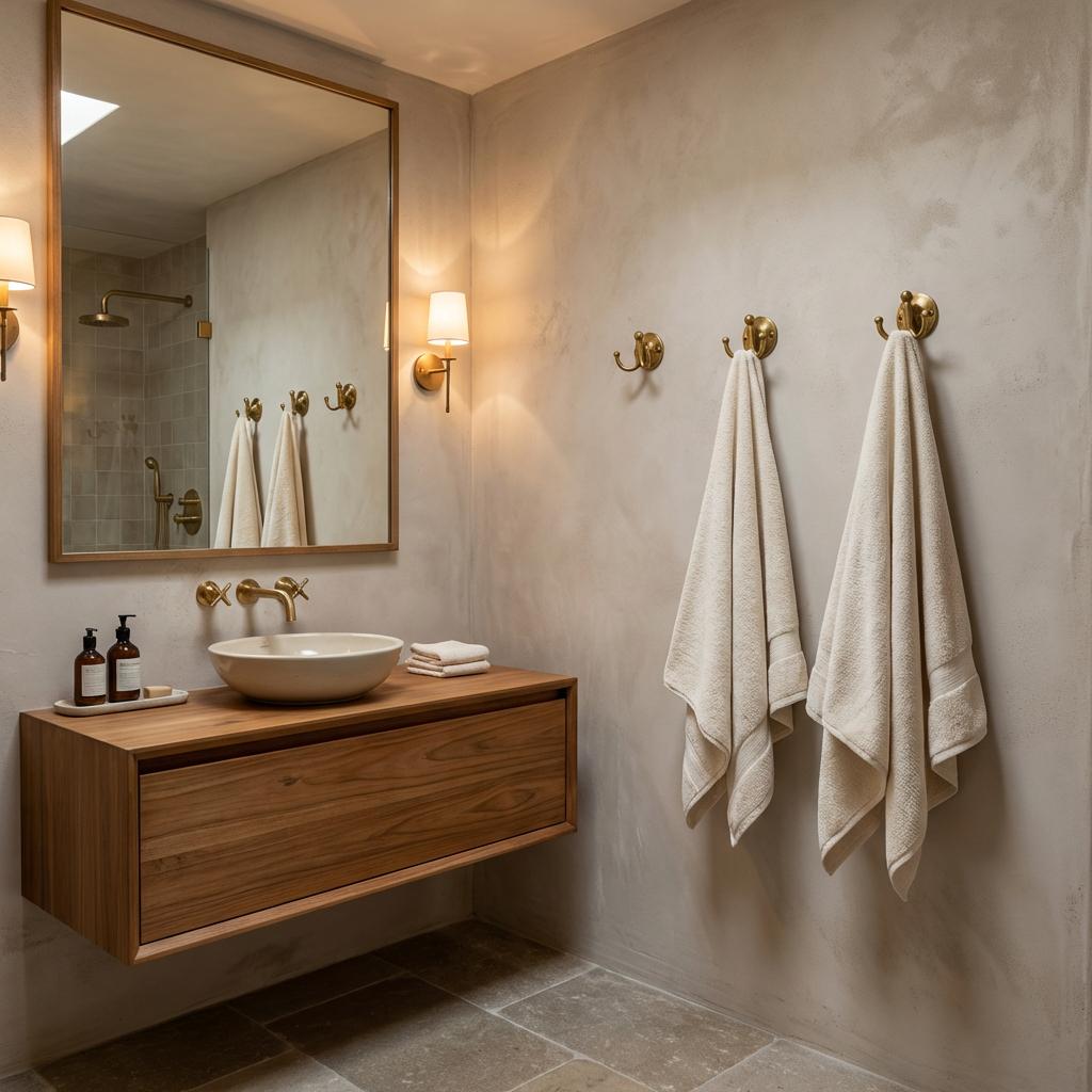 Solid brass double storage hook for bathroom, hallway, or mudroom.